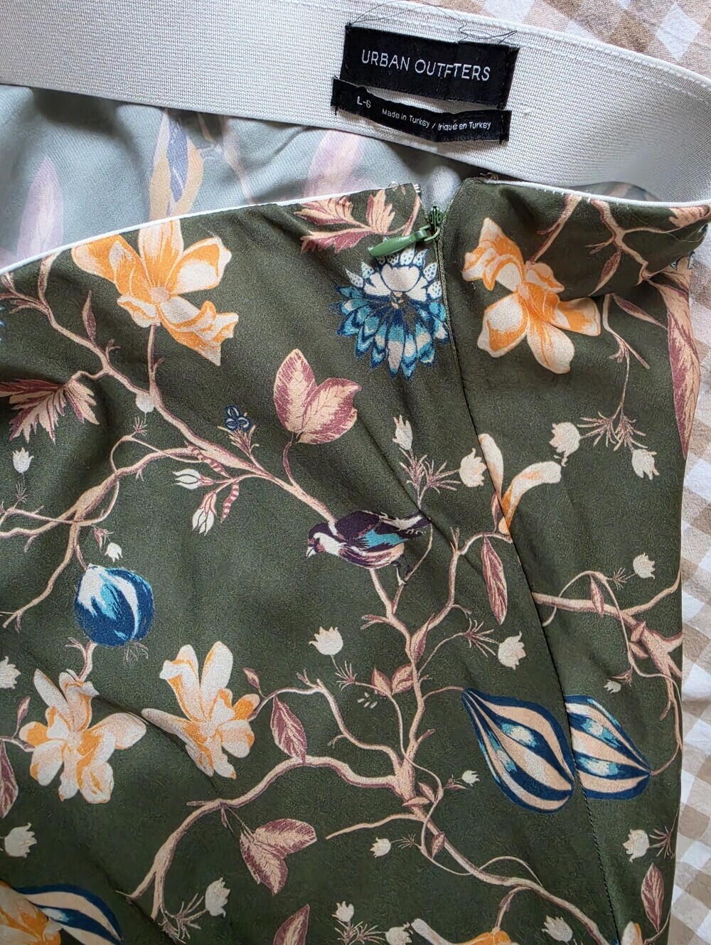 Urban Outfitters Olive Green Floral A-Line Midi Skirt - Picture 6 of 8